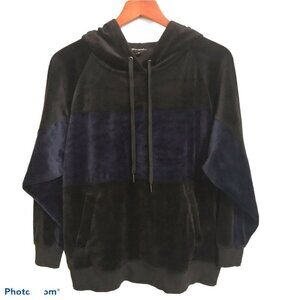 Champion Elite Velour Hoodie Sweatshirt Medium Black Navy Blue Color blo…